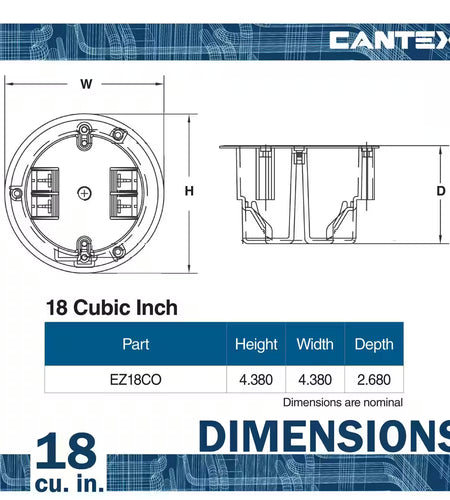 Old Work 18 Cu. In. round Electrical Ceiling Box with EZ Mount Clamps and Wire Clamps, 6-Lb. Capacity, Gray
