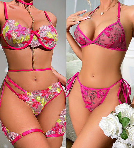 Women'S Sexy-Lingerie Lace Babydoll Bra Thong Set Sleepwear Underwear Nightwear