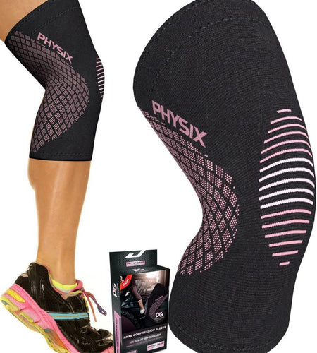 Physix Gear Knee Compression Sleeve for Men & Women - Best Compression Knee Brace for Walking, Running, Gym, Basketball, Weightlifting,Workout, Sports - Knee Sleeves Support Compression & Stability