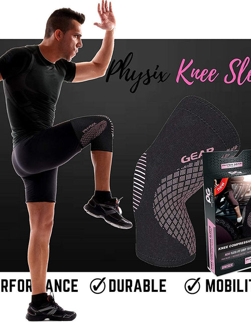 Load image into Gallery viewer, Physix Gear Knee Compression Sleeve for Men &amp; Women - Best Compression Knee Brace for Walking, Running, Gym, Basketball, Weightlifting,Workout, Sports - Knee Sleeves Support Compression &amp; Stability
