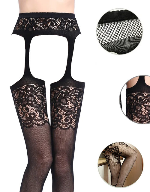 Load image into Gallery viewer, Women Sexy Lingerie Stockings Garter Belt Stripe Elastic Stockings Black Fishnet Stocking Thigh Sheer Tights Pantyhose Dropship
